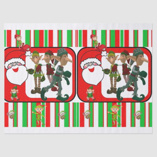 Kersttissue Paper, Santa, Elf Tissuepapier (Voorkant)