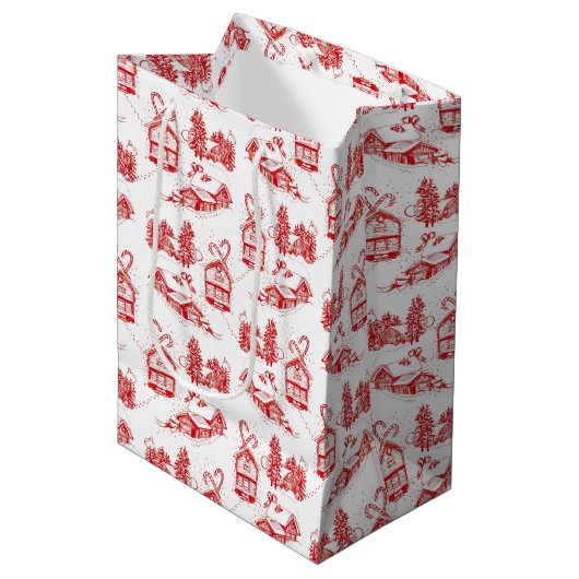 kersttoilet | Rode Medium Gift Bag Medium Cadeauzakje (Voorkant Gekanteld)