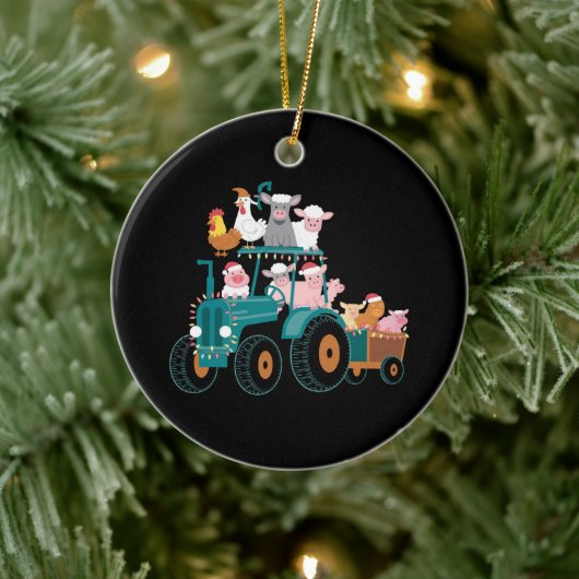 Kersttractor Boerderij Funny Holiday Keramisch Ornament (Boom)