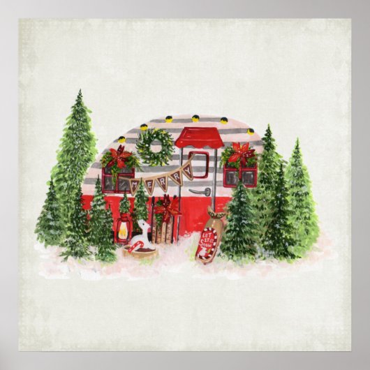 Kersttrailer Camper Outdoorsy Thema Poster (Voorkant)