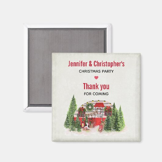 Kersttrailer Camper Rustic Scene Dank u Magneet (Voorkant / Achterkant)