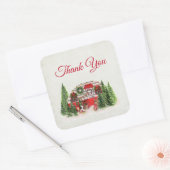Kersttrailer Camper Rustic Scene Dank u Vierkante Sticker (Envelop)