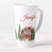 Kersttrailer Camper Rustic Scene Latte Mok (Rechterhoek)