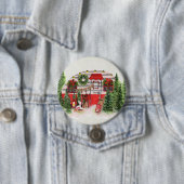 Kersttrailer Camper Rustic Scene Ronde Button 7,6 Cm (In situ)