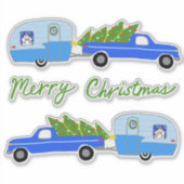 Kersttrailer Camper RV  Retro Holiday Sticker (Voorkant)