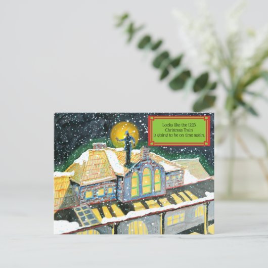 Kersttrein bij Slipperywindow Feestdagenkaart (Staand voorkant)