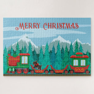 Kersttrein en kleine hond legpuzzel