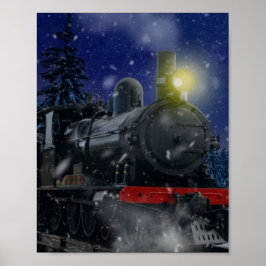 Kersttrein in de sneeuw poster