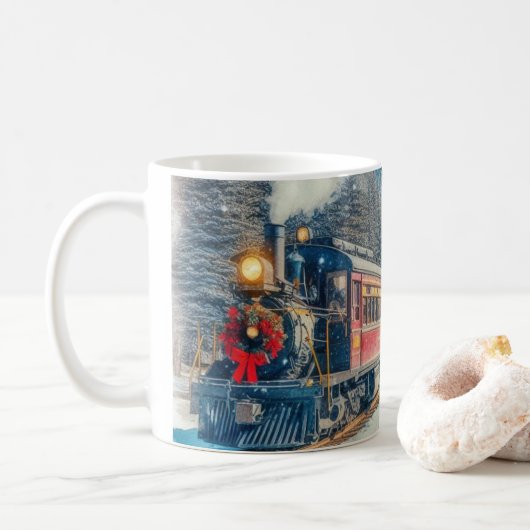 Kersttrein met krans  koffiemok (Met donut)