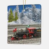 kersttrein met wintersneeuw keramisch ornament (Links)