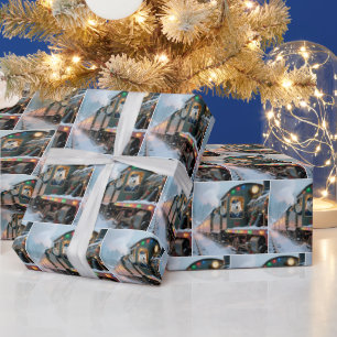 Kersttrein met zwaaiende ijsbeer cadeaupapier