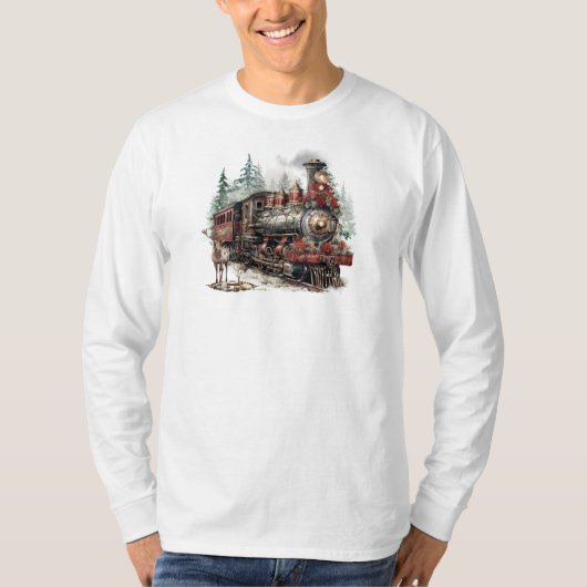 Kersttrein T-shirt met lange mouwen (Voorkant)