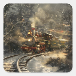 Kersttrein Vierkante Sticker