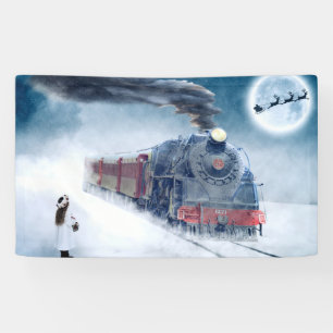 Kersttrein voor middernacht met meisje en Kerstman Spandoek