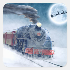 Kersttrein voor middernacht met meisje en Kerstman Vierkante Sticker