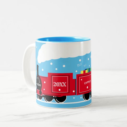 kersttreincadeau tweekleurige koffiemok (Voorkant links)
