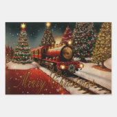 Kersttreinen Waterverf Gift Inpakpapier Vel (Voorkant 3)