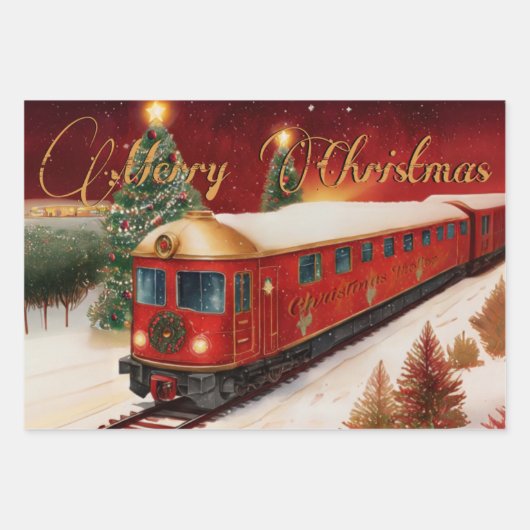 Kersttreinen Waterverf Gift Inpakpapier Vel (Voorkant)