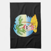 Kersttropisch strand Funny Santa Claus Theedoek (Verticaal)