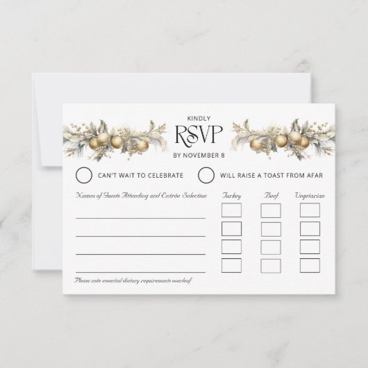 Kersttrouwfeest Gouden Hulst en Ornamenten Entrée RSVP Kaartje (Voorkant)