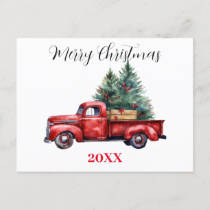 Kersttruck met boom feestdagenkaart