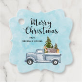 Kersttruck met pijnbomen en bosdieren bedankjes labels (Voorkant)