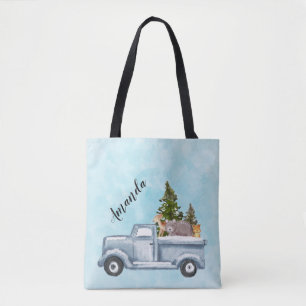 Kersttruck met pijnbomen en bosdieren draagtas