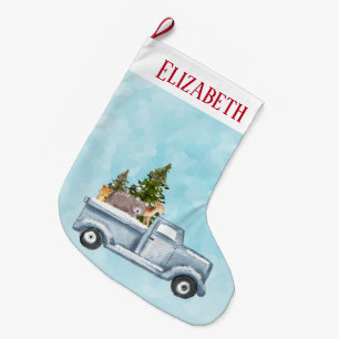 Kersttruck met pijnbomen en bosdieren grote kerstsok