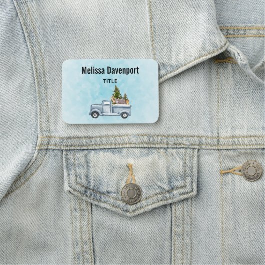 Kersttruck met pijnbomen en bosdieren naamplaatje (In situ)