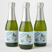 Kersttruck met pijnbomen en bosdieren sparkling wijnetiket (Flessen)