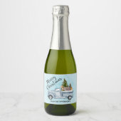 Kersttruck met pijnbomen en bosdieren sparkling wijnetiket (Voorkant)