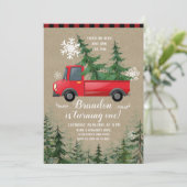 Kersttruck Rustic Plaid Verjaardag Uitnodiging (Staand voorkant)