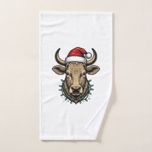 Kersttrui met koe en kerstmuts voor dames_1 handdoek