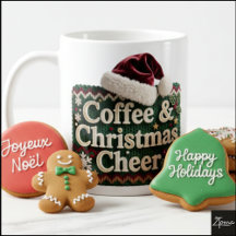 Kersttrui met koffie- en kerstthema en kerstmuts