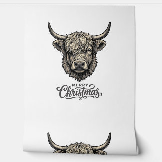 Kersttrui met vintage Highland-koe_1 Behang