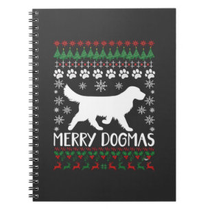 Kersttrui met vrolijke dogma's, sneeuwvlokken en l notitieboek