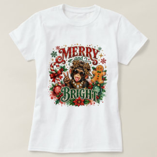 Kersttrui met vrolijke en stralende aap, knip t-shirt