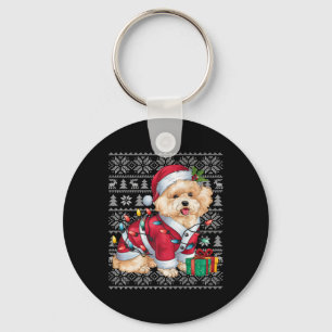 Kersttrui Stijl Lelijk Santa Bichon Frise Hond Chr Sleutelhanger