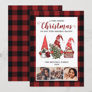 Kersttuin Gnome Buffalo Plaid Rustieke Pine Feestdagenkaart