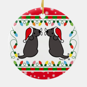 Kersttweelingzwarte labradors kerstversiering keramisch ornament