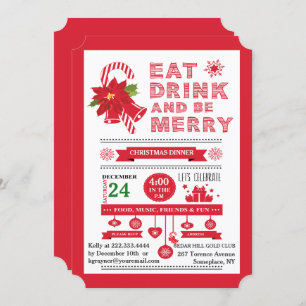 kersttypografie Eat Be Merry Party Invitation Kaart