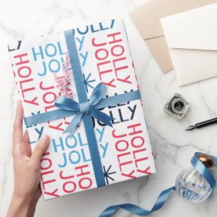 Kersttypografie Rood Blauw Wit Kerstmis Jolly Holl Cadeaupapier