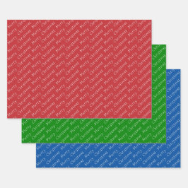 Kersttypografie rood groen en blauw inpakpapier vel