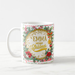 Kersttypografie Rood & Groen Naadloos Patroon Koffiemok