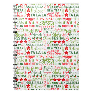 Kersttypografie Rood & Groen Naadloos Patroon Notitieboek