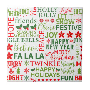 Kersttypografie Rood & Groen Naadloos Patroon Tegeltje
