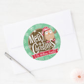 Kerstuil; Winter; Groene & Witte Sneeuwvlokken Ronde Sticker (Envelop)