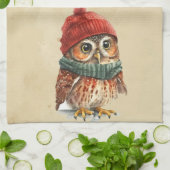 Kerstuil Winter Waterverf Fun Animal Theedoek (Gevouwen)