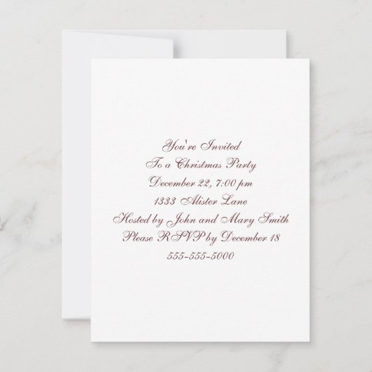 Kerstuitnodiging,  feestdag thuis kaart (Achterkant)