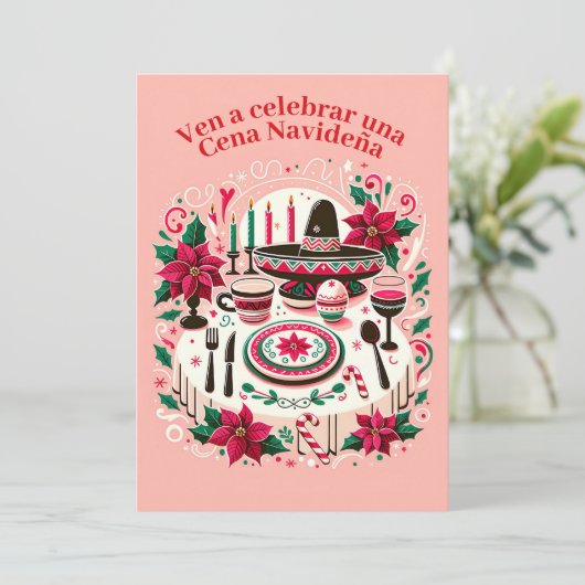 Kerstuitnodiging Kerstavondiner Spaans Kaart (Staand voorkant)